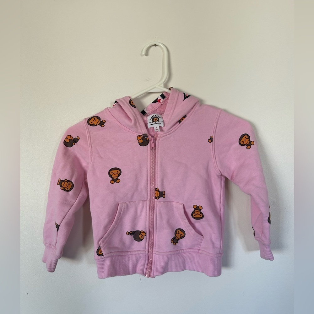 Pink Monkey Print Kids Zip-Up Hoodie